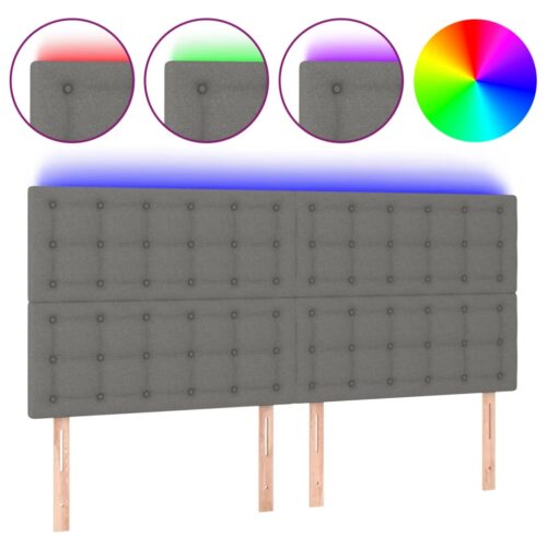 LED Lights Headboard Bed Frame Head Bedhead Board Grey Fabric 200cm King Size