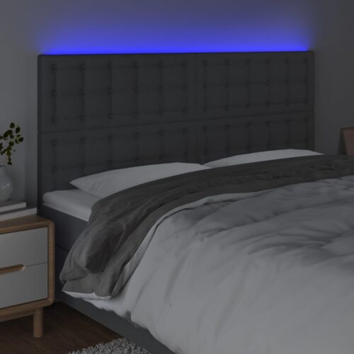 LED Lights Headboard Bed Frame Head Bedhead Board Grey Fabric 200cm King Size - Image 3