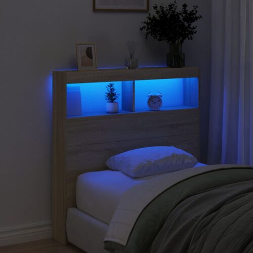 Headboard Cabinet with LED onoma Oak 100x17x102cm - Image 4