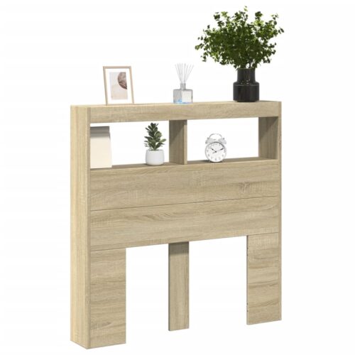 Headboard Cabinet with LED onoma Oak 100x17x102cm - Image 5