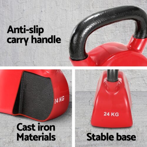 Everfit 24kg Kettlebell Weightlifting Bench Dumbbells Kettle Bell Gym Home - Image 5
