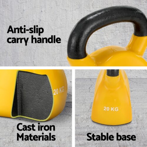 Everfit 20kg Kettlebell Set Weightlifting Bench Dumbbells Kettle Bell Gym Home - Image 5