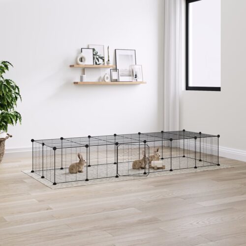 28-Panel Pet Cage with Door Black 35x35cm Steel