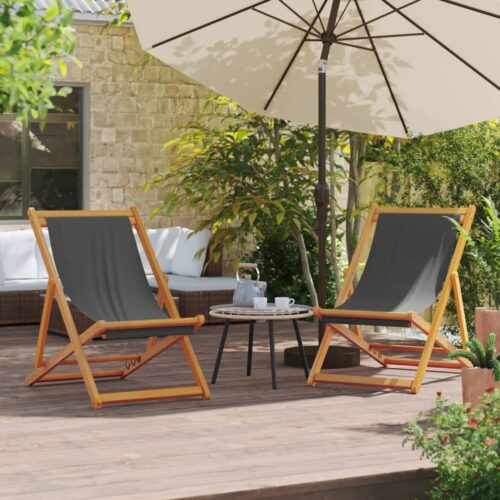 Folding Beach Chairs 2pcs Grey Fabric - Image 10