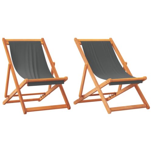 Folding Beach Chairs 2pcs Grey Fabric - Image 2
