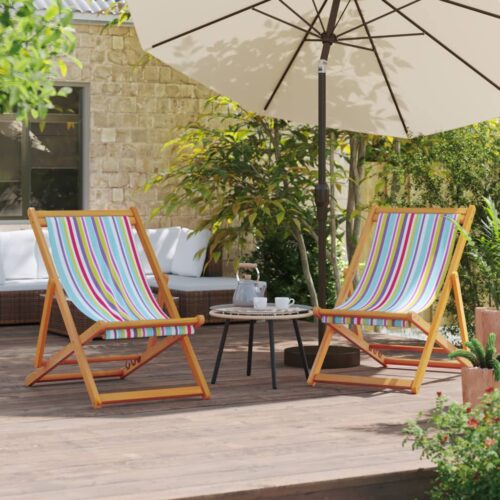 Folding Beach Chairs 2pcs Multicolour Fabric - Image 10