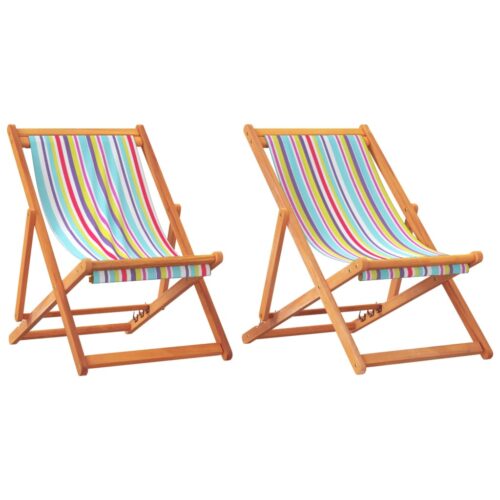 Folding Beach Chairs 2pcs Multicolour Fabric - Image 2