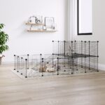 36-Panel Pet Cage with Door Black 35x35cm Steel