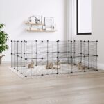 36-Panel Pet Cage with Door Black 35x35cm Steel