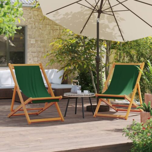 Folding Beach Chairs 2pcs Green Fabric - Image 10