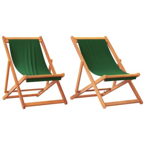 Folding Beach Chairs 2pcs Green Fabric - Image 2