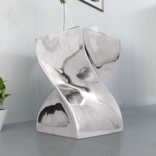 Twisted Gallery Style Aluminium Silver Stool End Side Table Book Lamp Stand Nightstand