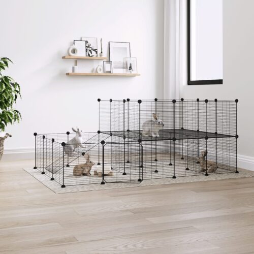 44-Panel Pet Cage with Door Black 35x35cm Steel