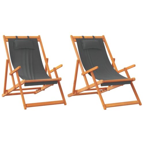 Folding Beach Chairs 2pcs Grey Fabric - Image 2