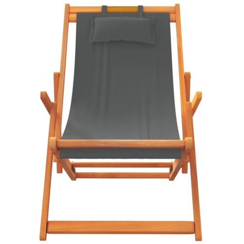 Folding Beach Chairs 2pcs Grey Fabric - Image 4