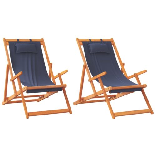 Folding Beach Chairs 2pcs Blue Fabric