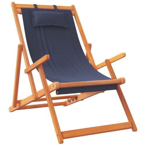 Folding Beach Chairs 2pcs Blue Fabric - Image 3