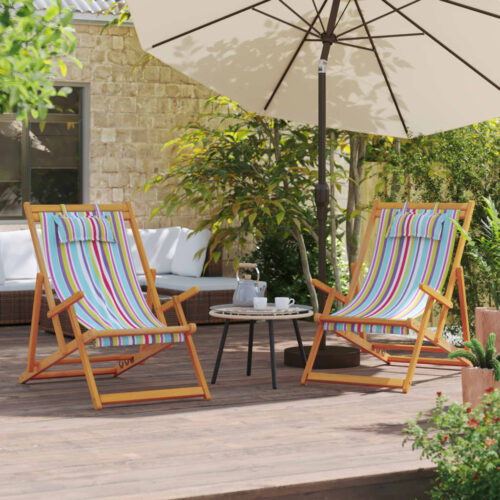 Folding Beach Chairs 2pcs Multicolour Fabric - Image 10
