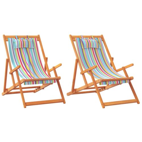 Folding Beach Chairs 2pcs Multicolour Fabric - Image 2