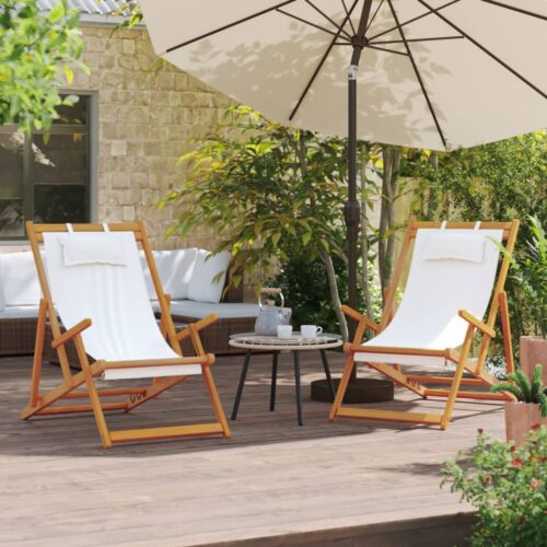Folding Beach Chairs 2pcs Cream Fabric - Image 10