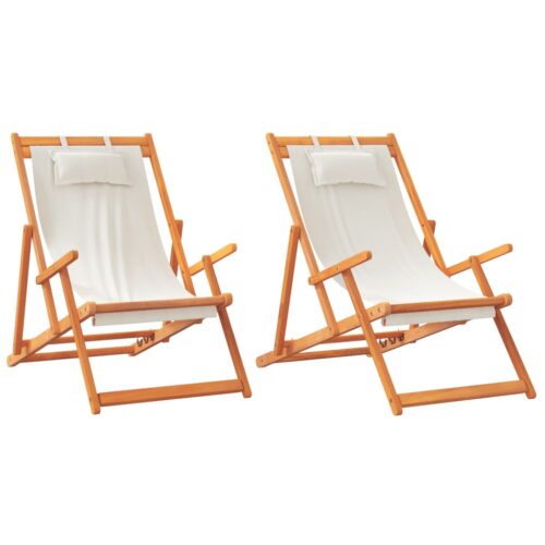 Folding Beach Chairs 2pcs Cream Fabric - Image 2