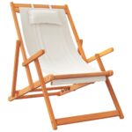 Folding Beach Chairs 2pcs Cream Fabric
