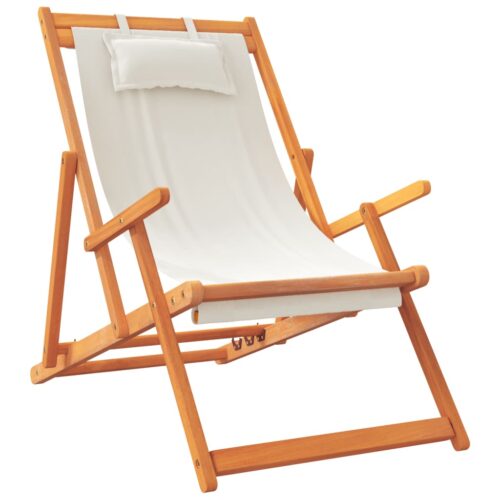 Folding Beach Chairs 2pcs Cream Fabric