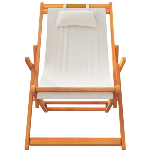 Folding Beach Chairs 2pcs Cream Fabric - Image 4