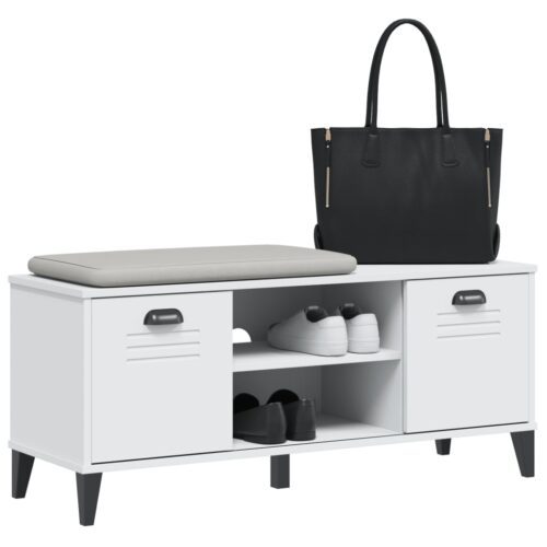 Shoe Bench VIKEN White 106x35x45cm Engineered Wood - Image 4