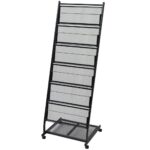 A4 Portable Display Brochure Stand Magazine Rack Holder Shelves on Wheels Black
