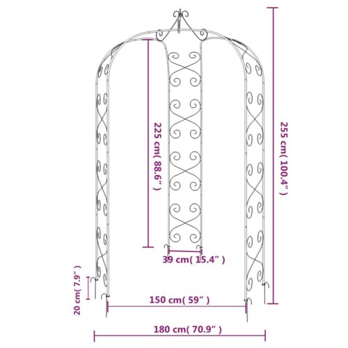 Garden Arch Black 180x255cm Steel - Image 8