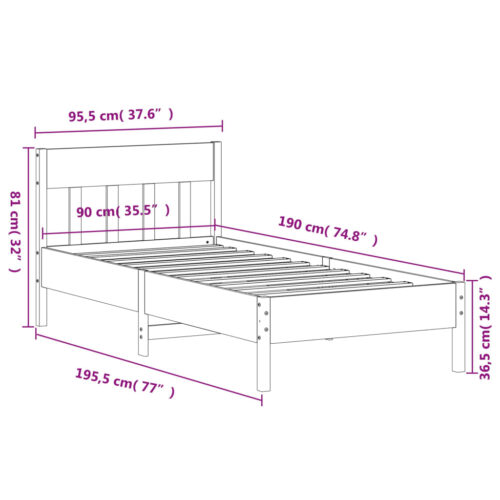 Bed Frame 90x190cm Solid Wood Pine - Image 9