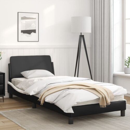 Bed Frame "Dover" Black&White 90x190cm Faux Leather - Image 3