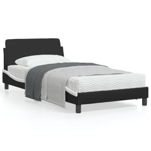 Bed Frame "Dover" Black and White 107x203cm King Single Faux Leather