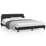Bed Frame "Dover" Black and White 152x203cm Queen Faux Leather