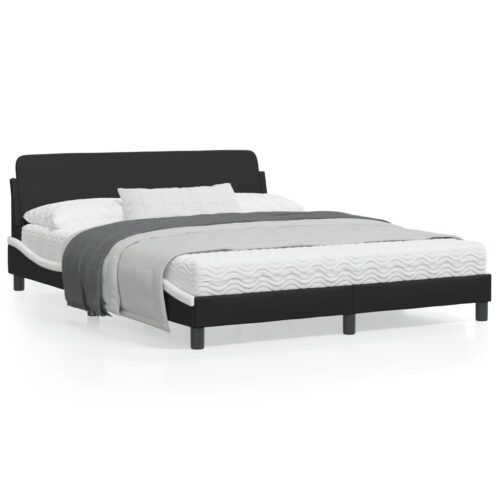 Bed Frame "Dover" Black and White 152x203cm Queen Faux Leather
