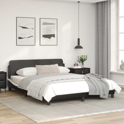 Bed Frame "Dover" Black and White 152x203cm Queen Faux Leather - Image 3