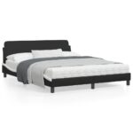 Bed Frame "Dover" Black and White 152x203cm Queen Faux Leather