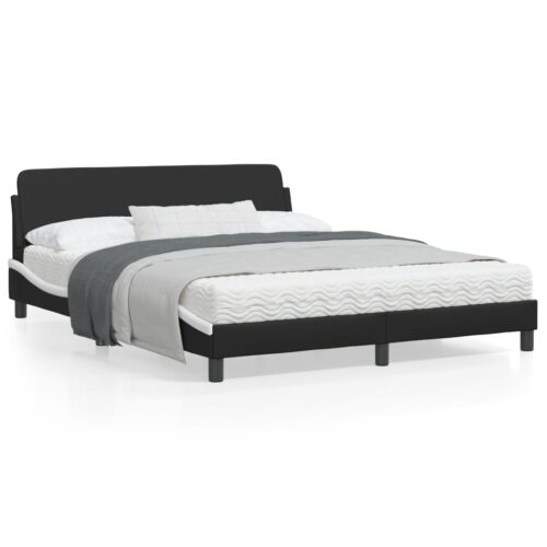 Bed Frame "Dover" Black and White 152x203cm Queen Faux Leather