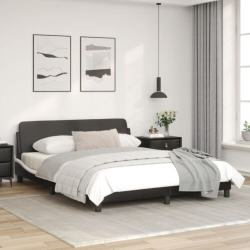 Bed Frame "Dover" Black and White 152x203cm Queen Faux Leather - Image 3