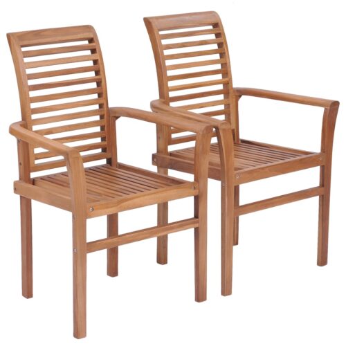 Stacking Dining Chairs 2pcs Solid Teak - Image 2