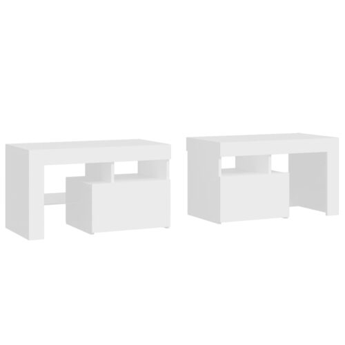 Bedside Cabinets 2pcs with LED Lights White 70x36.5x40cm - Image 3
