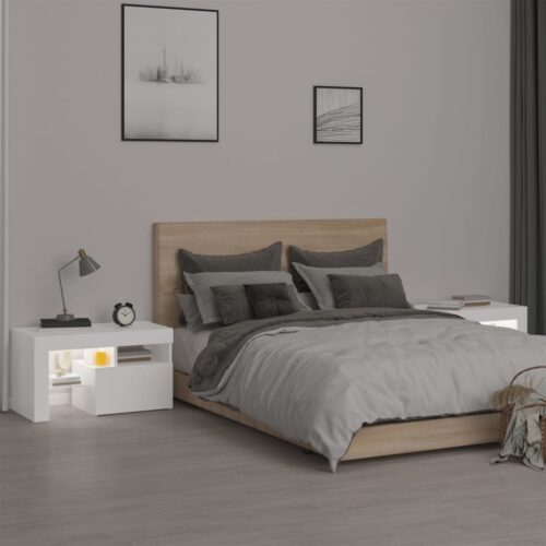 Bedside Cabinets 2pcs with LED Lights White 70x36.5x40cm - Image 4