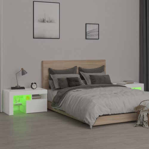 Bedside Cabinets 2pcs with LED Lights White 70x36.5x40cm - Image 5