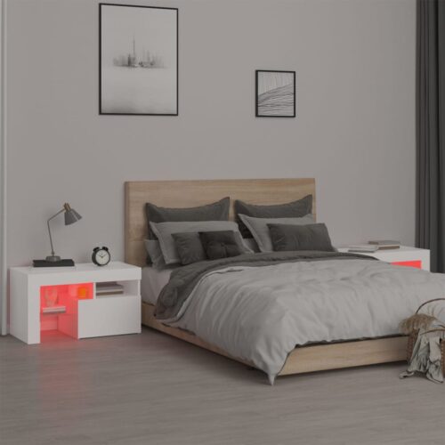 Bedside Cabinets 2pcs with LED Lights White 70x36.5x40cm - Image 6