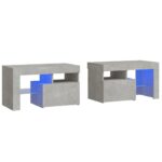 Bedside Cabinets 2pcs with LED Lights Concrete Grey 70x36.5x40cm