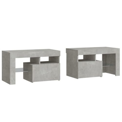 Bedside Cabinets 2pcs with LED Lights Concrete Grey 70x36.5x40cm - Image 3