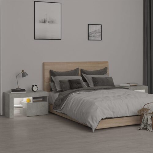 Bedside Cabinets 2pcs with LED Lights Concrete Grey 70x36.5x40cm - Image 4