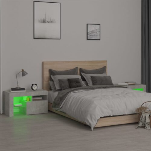 Bedside Cabinets 2pcs with LED Lights Concrete Grey 70x36.5x40cm - Image 5