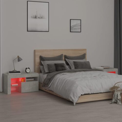 Bedside Cabinets 2pcs with LED Lights Concrete Grey 70x36.5x40cm - Image 6